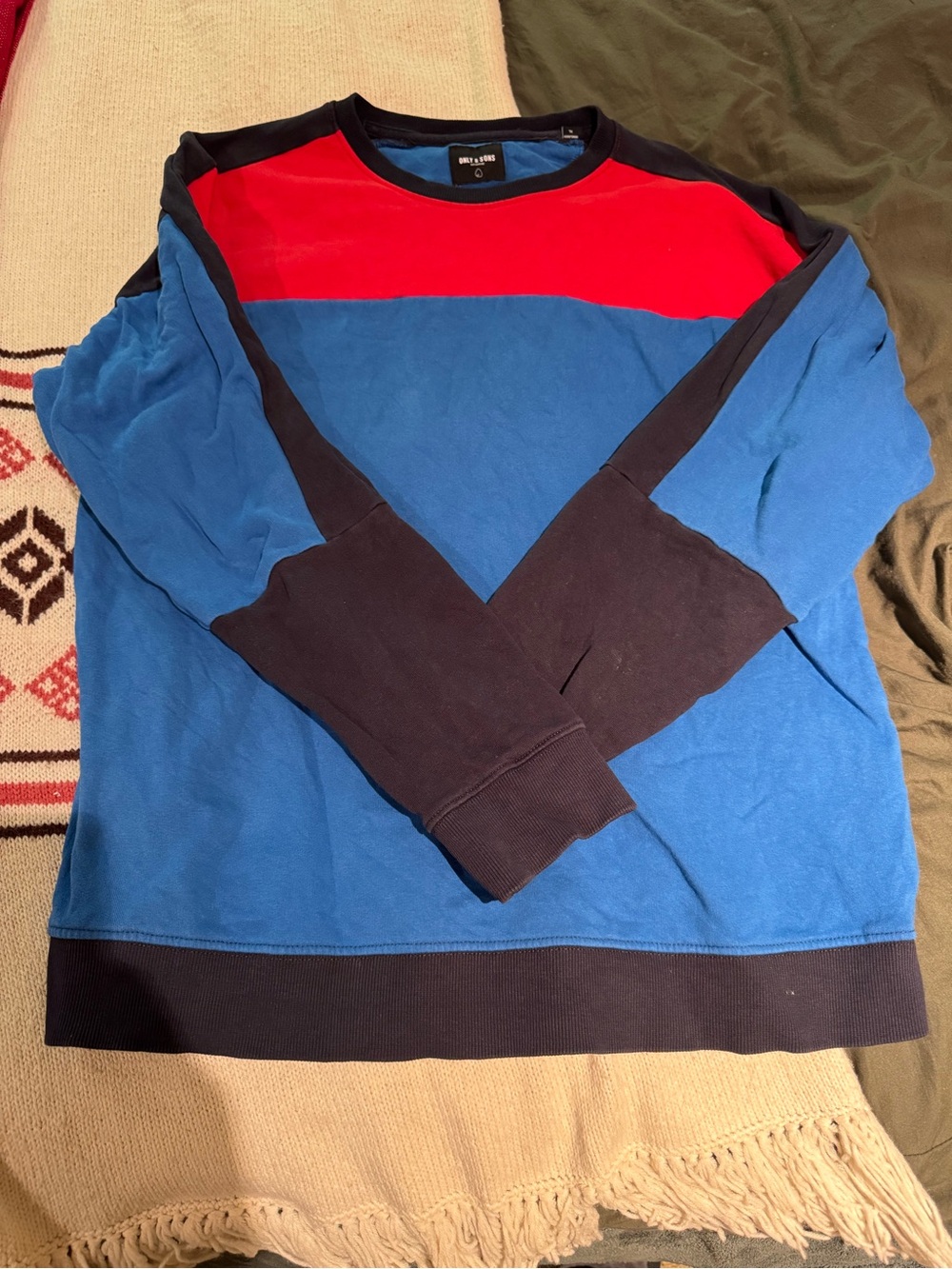 ONLY & SONS Men's Colorblock Crewneck Sweatshirt - Red, Blue, Navy